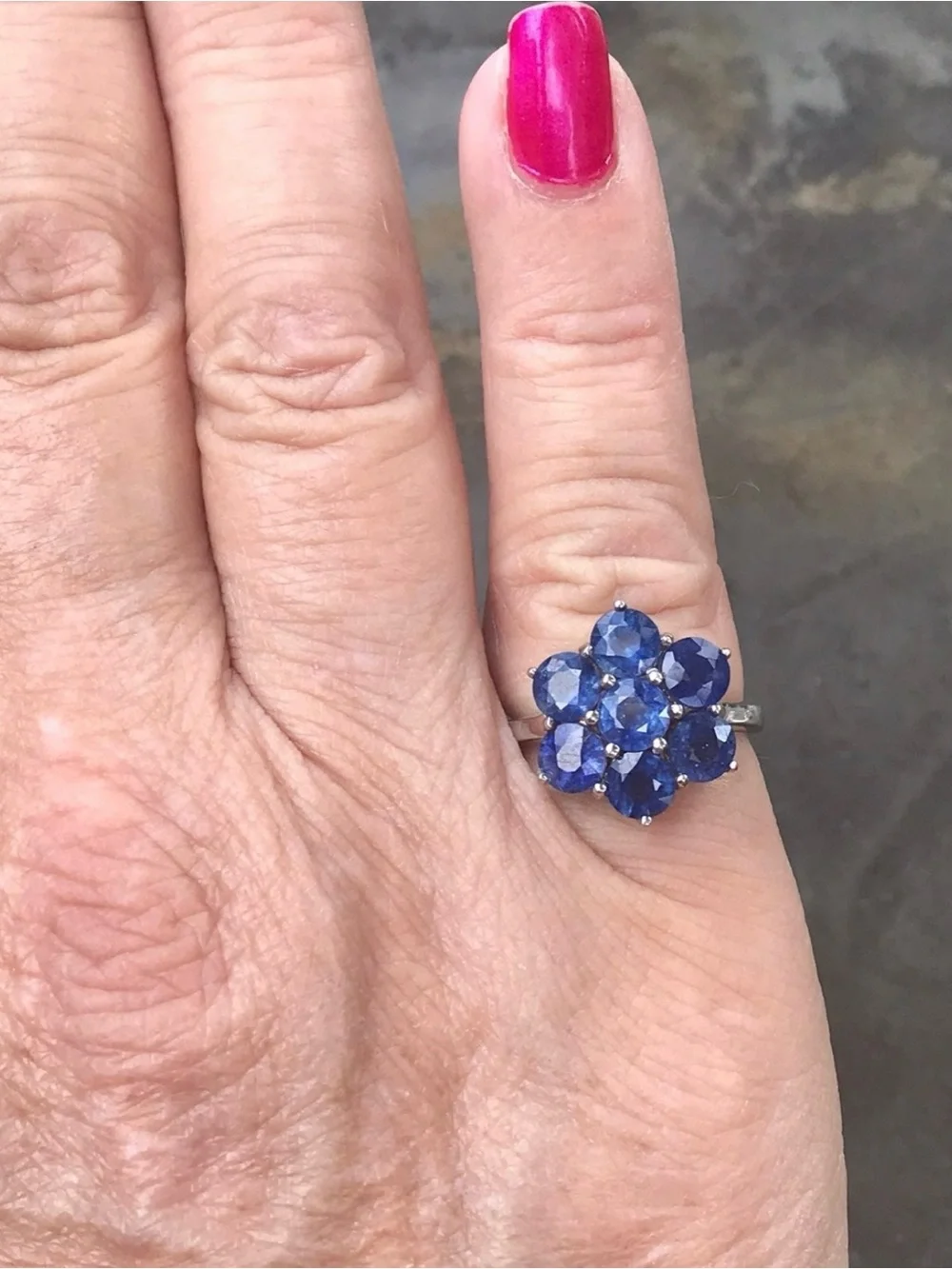 Genuine Blue Sapphire /925 Cluster Ring, sz 6